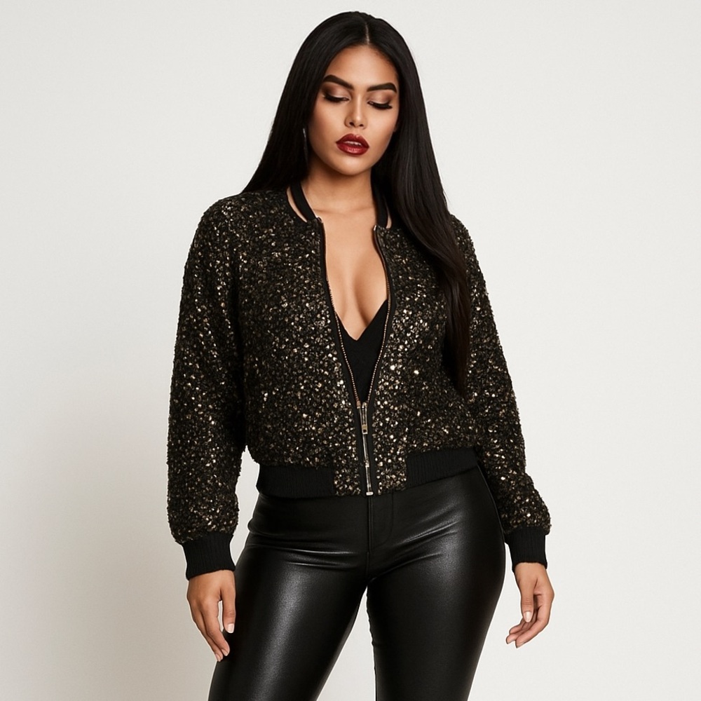Anthropologie Gold Sequin Teddy Bomber
Jacket  XS